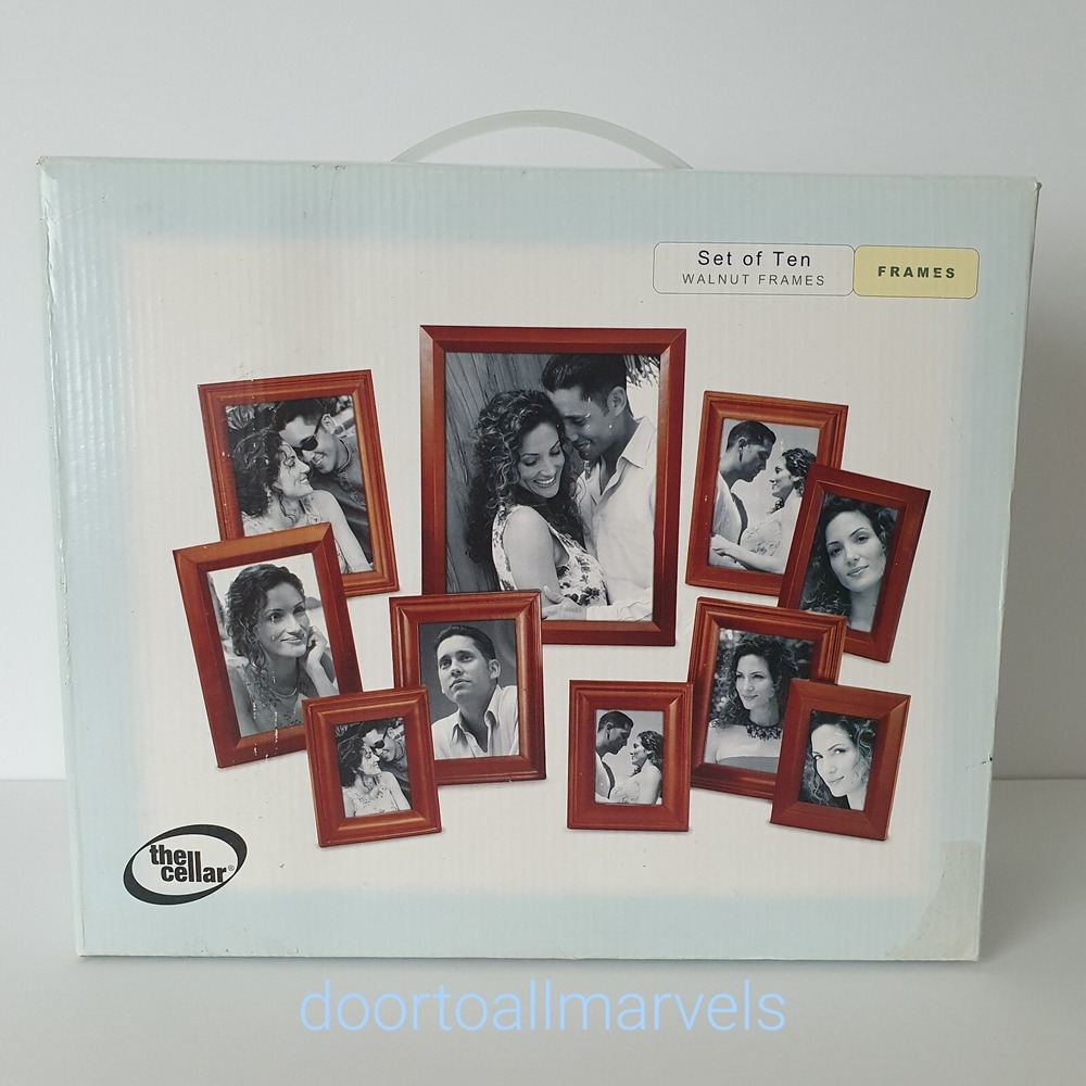 The Cellar Set of 10 Walnut Photo Frames Vintage NEW-in-Box Self-Standing